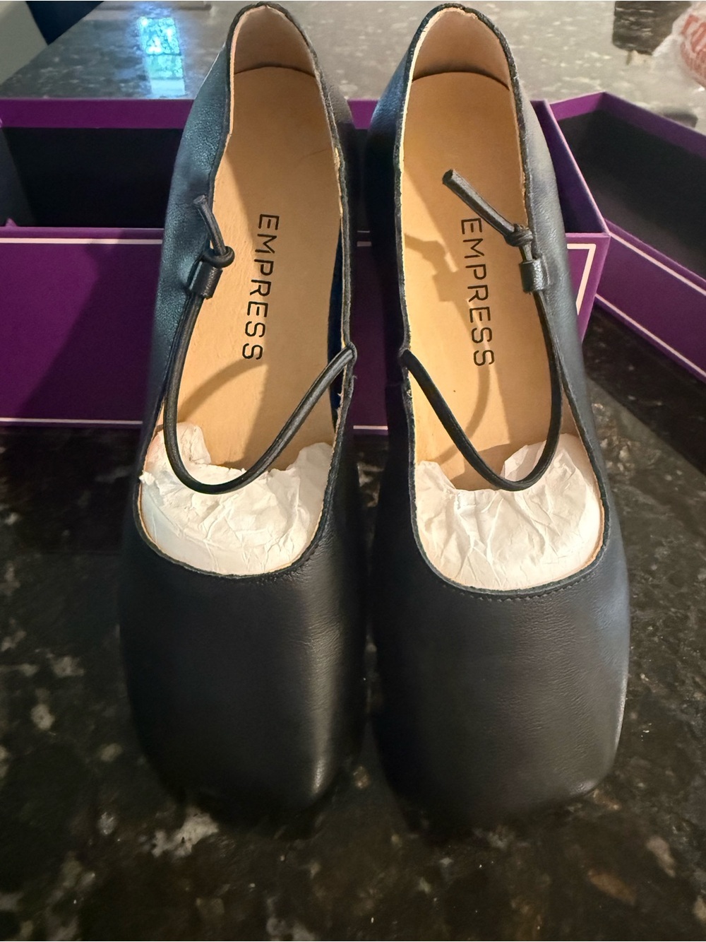 Empress Women's Black Square-Toe Mary Jane Flats with Adjustable Strap